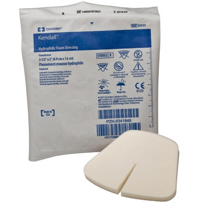 Cardinal Kendall Foam Dressing 3-1/2 X 3 Inch Fenestrated Square Non-Adhesive without Border Sterile - 55535