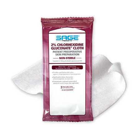Sage - Skin Prep Wipe 2 per Pack Soft Pack 2% Strength CHG (Chlorhexidine Gluconate) NonSterile - 9706
