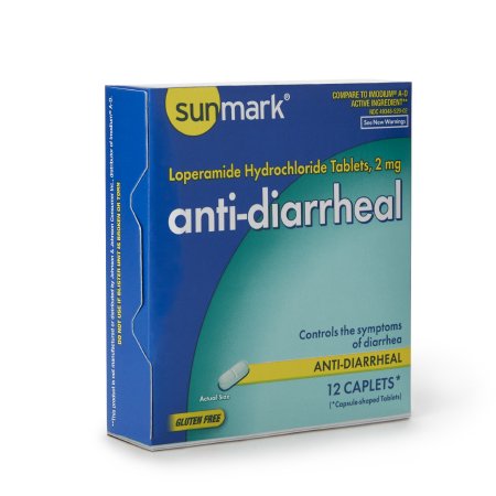 sunmark - Anti-Diarrheal 2 mg Strength Caplet 12 per Box - McKesson - 49348052902