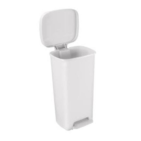 Brewer Company Can Trash Plastic 13Gal Step-On Pedal Overlapping Lid White Rectangle Each - 25266