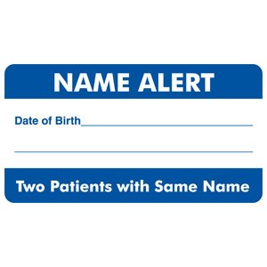 Tabbies - Pre-Printed Label Advisory Label Blue / White Name Alert / Date of Birth _______/ Two Patients With The Same Name Black Alert Label 1-3/4 X 3-1/4 Inch - MAP5150