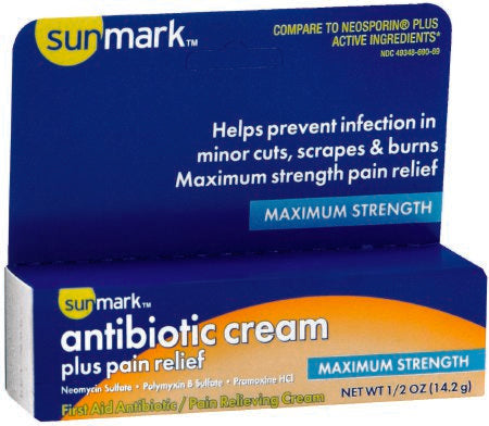 McKesson sunmark First Aid Antibiotic with Pain Relief 0.5 oz. Cream Tube - 49348069069