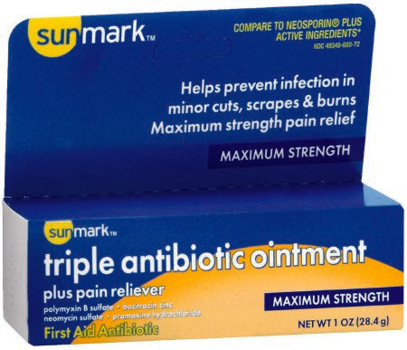 McKesson sunmark First Aid Antibiotic with Pain Relief 1 oz. Ointment Tube - 49348060072