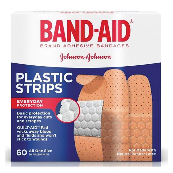 J&J Bandage Strips Plastic Band-Aid 3/4X3" Tan 60/Bx, 24 Bx/Ca - 100563500