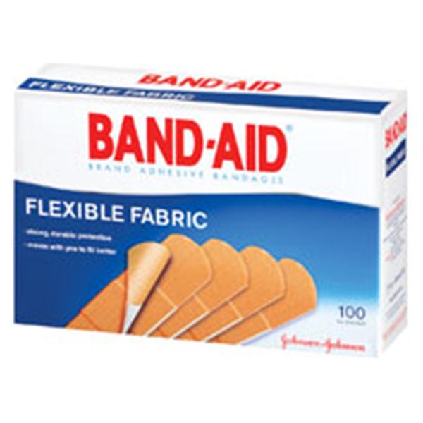 J&J Bandage Strips Fabric Band-Aid 1X3" Flexible Tan Latex 100/Bx, 12 Bx/Ca - 4444