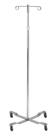 Drive Medical IV Pole 2-Hook 4-Leg Chrome Plated Steel with Weights - 13033