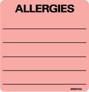 Barkley - Pre-Printed Label Allergy Alert Fluorescent Red Allergies Black Alert Label 2-1/2 X 2-7/16 Inch - MV05FR1435