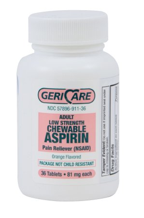 McKesson Geri-Care Pain Relief 81 mg Strength Aspirin Chewable Tablet 36 per Bottle - 60-911-36