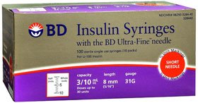 BD Ultra-Fine II Insulin Syringe with Needle 0.3 mL 31 Gauge 5/16 Inch Attached Needle Without Safety - 8290328440