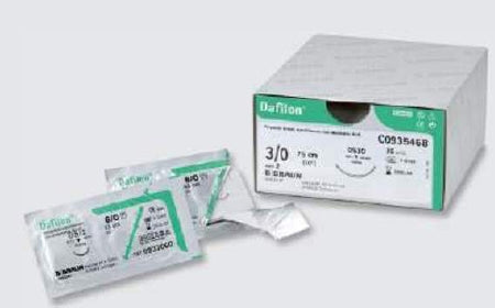 Aesculap Dafilon Suture with Needle Nonabsorbable Uncoated Blue Suture Monofilament Polyamide Size 5-0 45 cm Suture 1-Needle 11 mm Length 3/8 Circle Reverse Cutting Needle - C0936090