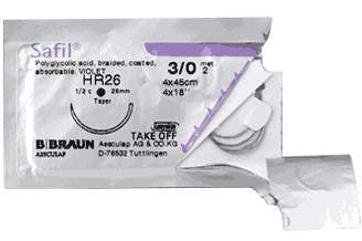 Aesculap Safil Suture with Needle Absorbable Coated Undyed Suture Braided Polyglycolic Acid Suture Size 5-0 45 cm Suture 1-Needle 9 mm Length 1/2 Circle Reverse Cutting Needle - C1049591