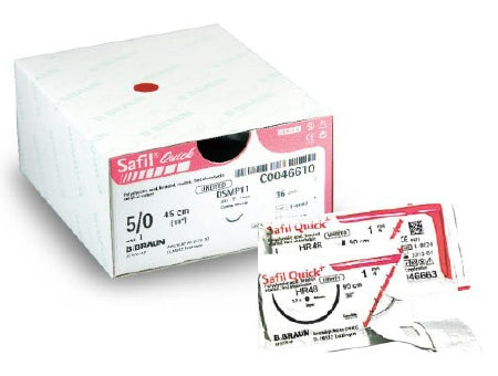 Aesculap Safil Suture with Needle Absorbable Coated Undyed Suture Braided Polyglycolic Acid Suture Size 5-0 45 cm Suture 1-Needle 13 mm Length 3/8 Circle Reverse Cutting Needle - C1049619