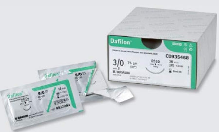 Aesculap Dafilon Suture with Needle Nonabsorbable Uncoated Blue Suture Monofilament Polyamide Size 3-0 75 cm Suture 1-Needle 24 mm Length 3/8 Circle Reverse Cutting Needle - C0935352