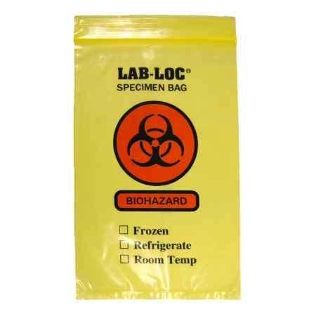 Lab-Loc - Specimen Transport Bag with Document Pouch 6 X 9 Inch Zip Closure Biohazard Symbol / Storage Instructions NonSterile - LAB20609YE