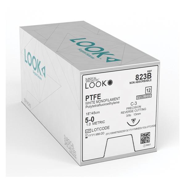 Look/Div Surgical Specialties Suture 5-0 Polytetrafluoroethylene C-3 White 18" 12/Bx - 823B