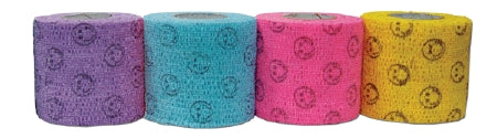 Andover Coated Products CoFlex NL Cohesive Bandage 1 Inch X 5 Yard Standard Compression Self-adherent Closure Smiley Face on Neon Pink / Yellow / Lavender / Light Blue NonSterile - 5100SC
