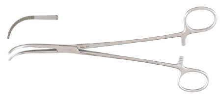 Miltex - Hemostatic Forceps Green 8-1/2 Inch Length OR Grade German Stainless Steel NonSterile Ratchet Lock Finger Ring Handle Curved Delicate Serrated Tips - 14-51
