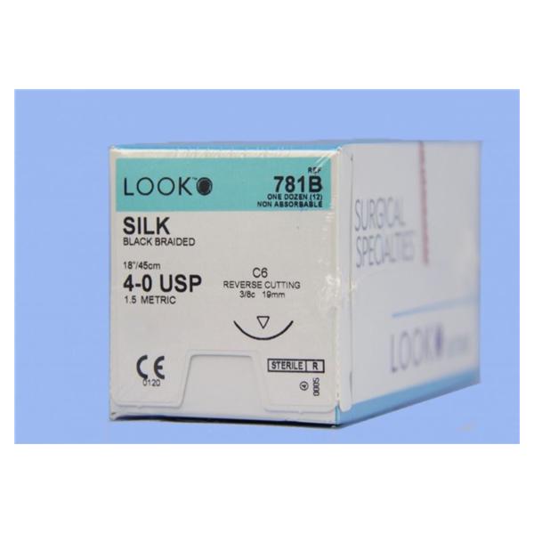 Look/Div Surgical Specialties Suture 4-0 Silk C-6 Black 18" Braid 12/Bx - 781B