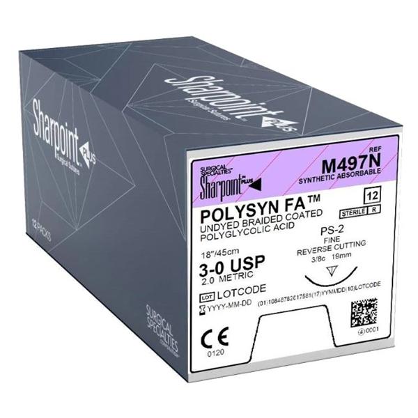 Look/Div Surgical Specialties Suture 3-0 Polyglycolic Acid Dsm18 Polysyn Fa Undyed 18" Braid 12/Bx - M497N