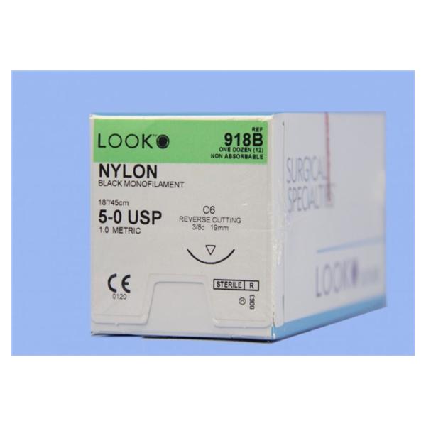 Look/Div Surgical Specialties Suture 5-0 Nylon C-6 Black 18" Monofilament 12/Bx - 918B