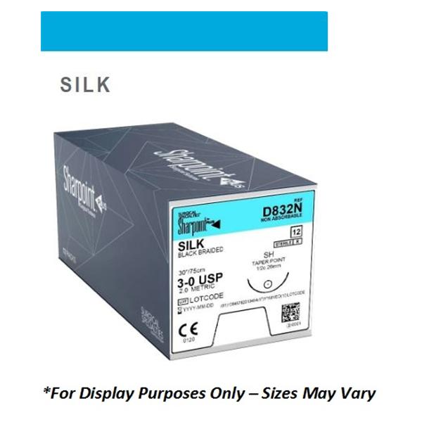 Look/Div Surgical Specialties Suture 3-0 Silk C-31/Hs-24 Sharpoint Black 18" Braid 12/Bx - 785B