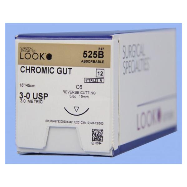 Look/Div Surgical Specialties Suture 3-0 Chromic Gut C-6 Sharpoint Undyed 18" Monofilament 12/Bx - 525B