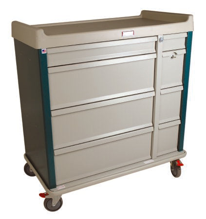 Harloff Standard Line Punch Card Medication Cart Steel Body / Aluminum Drawers 45-3/4 H X 43 W X 23-1/2 D Inch 8 Drawers Hammer Beige (Sand) - SL600PC