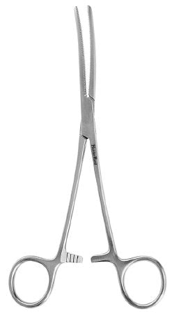 Miltex MeisterHand Hemostatic Forceps Rochester-Pean 8 Inch Surgical Grade Stainless Steel (German) NonSterile Ratchet Lock Finger Ring Handle Curved Serrated Tips - H7-142