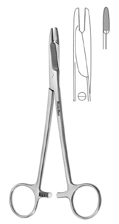 Miltex Needle Holder 4-3/4 Inch Straight, Serrated Jaw Finger Ring Handle - H8-4TC