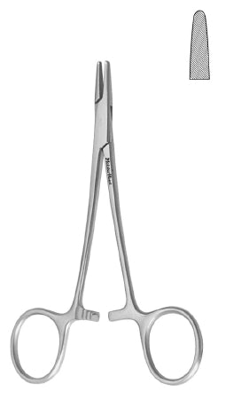 Miltex Needle Holder 5-1/4 Inch Straight, Fine Serrated Convex Jaw Finger Ring Handle - H8-22