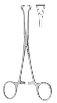 MeisterHand - Intestinal Forceps Babcock 8-1/4 Inch Length Surgical Grade German Stainless Steel NonSterile Ratchet Lock Finger Ring Handle Curved Fenestrated Triangular Jaws - MH16-46