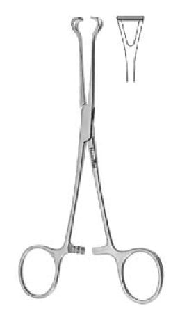 MeisterHand - Intestinal Forceps Babcock 9-1/2 Inch Length Surgical Grade German Stainless Steel NonSterile Ratchet Lock Finger Ring Handle Curved Fenestrated Triangular Jaws - MH16-48