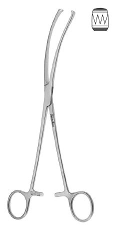 MeisterHand - Vulsellum Forceps Teale 10 Inch Length Surgical Grade German Stainless Steel NonSterile Ratchet Lock Finger Ring Handle Curved Sideways 3 X 4 Teeth - MH30-997