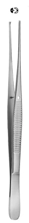 Miltex MeisterHand Tissue Forceps Semken 5 Inch Surgical Grade Stainless Steel (German) NonSterile NonLocking Thumb Handle Straight 1 X 2 Teeth - H6-106