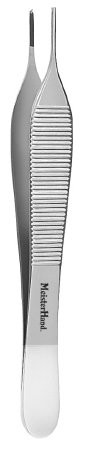 Miltex MeisterHand Dressing Forceps Adson 4-3/4 Inch Surgical Grade Stainless Steel (German) / Tungsten Carbide NonSterile NonLocking Thumb Handle Straight Cross Serrated Tips - H6-118TC