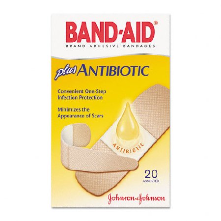 J & J Sales Band-Aid with Neosporin Adhesive Strip with Neosporin 3/4 X 3 Inch / 1 X 3 Inch Plastic Rectangle Tan Sterile - 38137005570