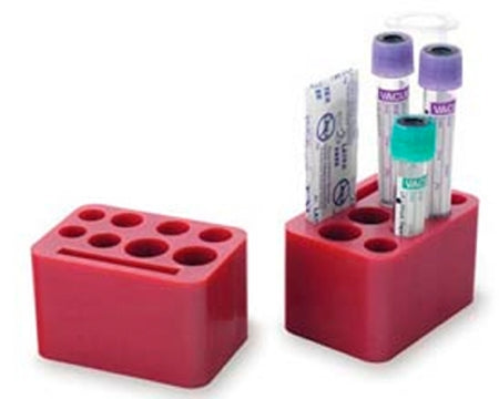Fisher Scientific Tube Holder Red, Plastic, 8 Various Circular Holes, 1 Slit - NC9432207