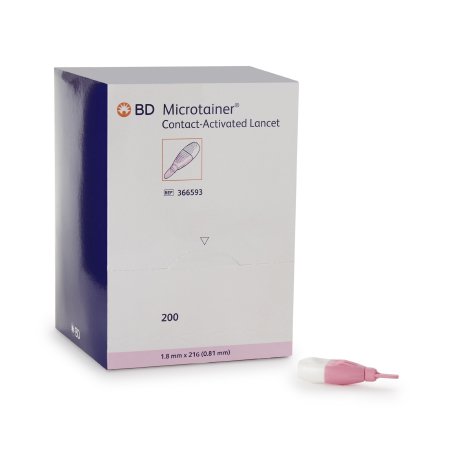 BD Microtainer - Lancet Fixed Depth Lancet Needle 1.8 mm Depth 21 Gauge Push Button Activation - 366593