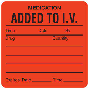 Tabbies IV/Medication Added Labels, "Fluorescent Red) - 2-1/2"W x 2-1/2"H, 390 per Roll - V-HH207