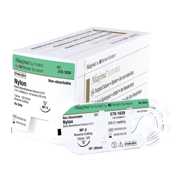 Henry Schein Suture 3-0 Nylon Nps-2 Black 1-18" 36/Bx - 1669B-HSM