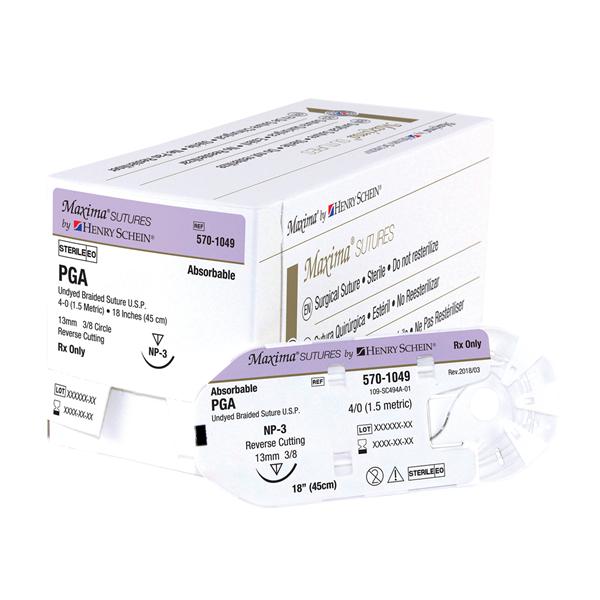 Henry Schein Suture 4-0 Polyglycolic Acid Np-3 Undyed 1-18" 12/Bx - 494A-HSM