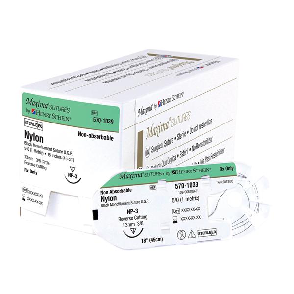 Henry Schein Suture 3-0 Nylon Nfs-1 Black 1-18" 12/Bx - 663B-HSM