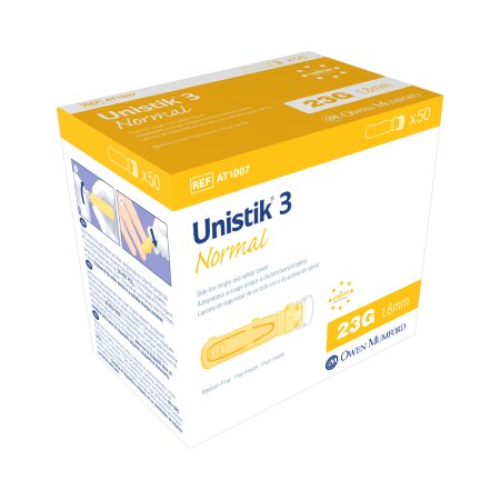 Unistik - Lancet Normal Flow Lancet Needle 1.8 mm Depth 23 Gauge Push Button Side Activation - AT 1007