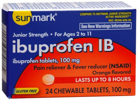McKesson sunmark Pain Relief 100 mg Strength Ibuprofen Chewable Tablet 24 per Bottle - 49348063904