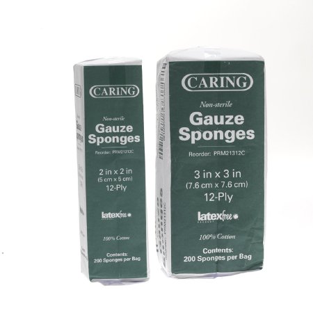 Caring - Gauze Sponge Cotton 8-Ply 2 X 2 Inch Square NonSterile - PRM21208C