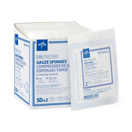 Caring - Gauze Sponge Cotton 8-Ply 2 X 2 Inch Square Sterile - Medline - PRM2208