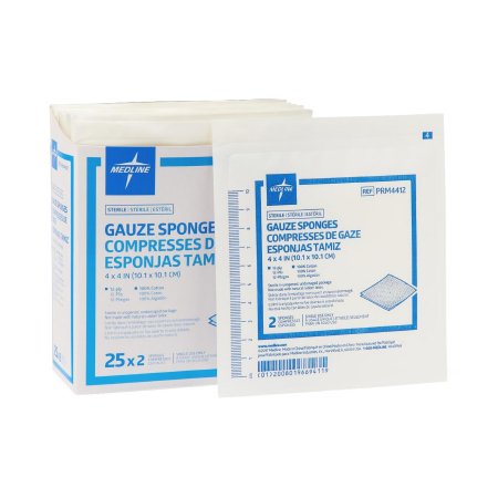 Medline - Gauze Sponge Cotton 12-Ply 4 X 4 Inch Square Sterile - PRM4412