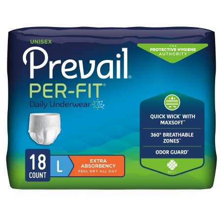 Prevail Per-Fit - Unisex Adult Absorbent Underwear Pull On with Tear Away Seams Large Disposable Heavy Absorbency - PF-513