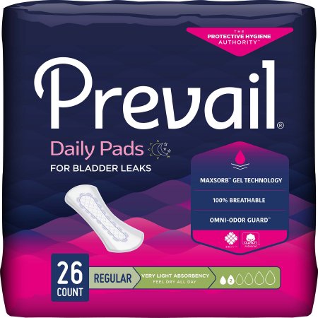 Prevail Daily Liner - Bladder Control Pad 7-1/2 Inch Length Light Absorbency Polymer Core Small Adult Female Disposable - PV-926