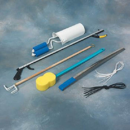 Patterson Medical Supply SammonsPreston ADL Hip / Knee Equipment Kit Reacher - 26 Inch Length / Shoehorn - 24 Inch Length / Dressing Stick - 26 Inch Length / Handled Bath Sponge - 22-1/2 Inch Length / Shoelaces - 26 Inch Length - 212801